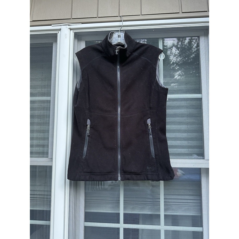 REI Fleece Vest Womens  Black Full Zip Sleeveless Size Medium
